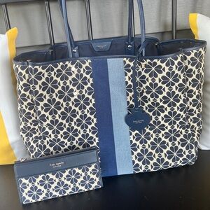 Kate Spade Flower Jacquard Stripe Everything Tote and Zip Slim Wallet